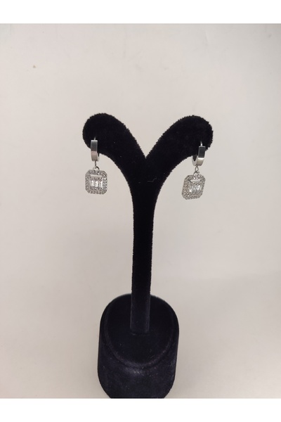 Romea Silver Color Steel Baguette Earrings, Tarnish Free Baguette Steel Earrings