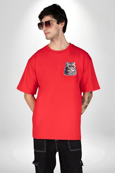 Angemiel Persian Cat Red Oversize Women's Men's Front Minimal Printed T-Shirt