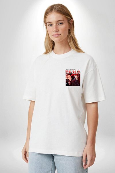 Angemiel Suga Musician White Oversize Women's Men's Front Minimal Printed T-Shirt for K-Pop Fans