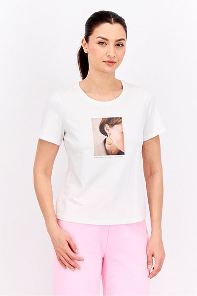Steve Madden Women Round Neck Short Sleeves Graphic Print Top, White