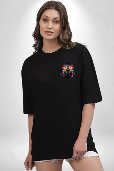 Angemiel Daily Camouflage Patterned Agent Men's Black Oversize Women's Men's Front Minimal Printed T-Shirt