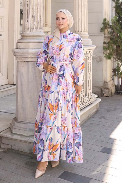 benguen Φόρεμα Hijab με σχέδιο λιλά 572