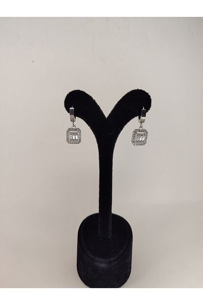 Romea Silver Color Steel Baguette Earrings, Tarnish Free Baguette Steel Earrings