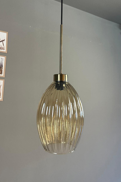 Bamyum Yolza Cam Bal Rengi Tekli Avize İnce Eskitme Başlık Retro Sarkıt Lamba Salon Aydınlatma