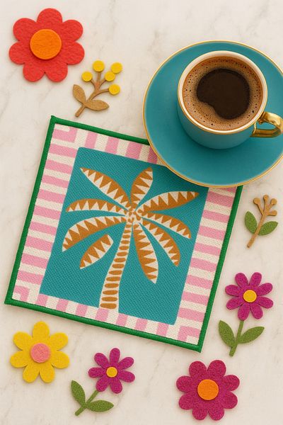 Evdek Pack of 2 Digital Printed Cocktail Napkins with Embroidery Detail Ds6