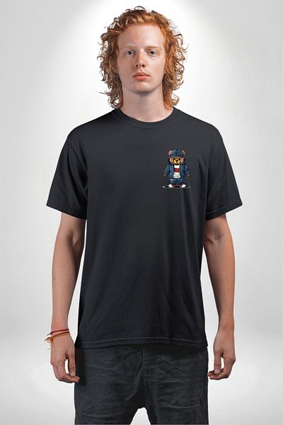 Angemiel Comfortable and Stylish Sports Teddy Bear Black Oversize Women's Men's Front Minimal Printed T-Shirt