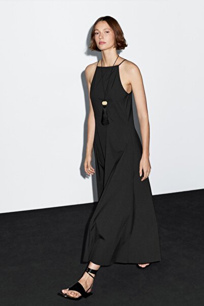 Massimo Dutti Volanlı uzun halter yaka elbise
