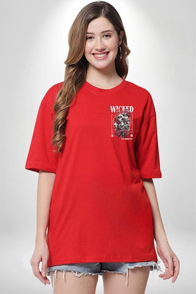 Angemiel Rose and Faces the Power of Method Emotional Red Oversize Women Men Front Minimal Printed T-Shirt
