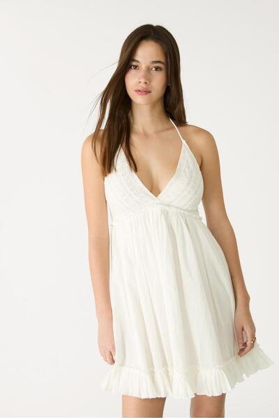 Stradivarius Dökümlü kısa halter elbise