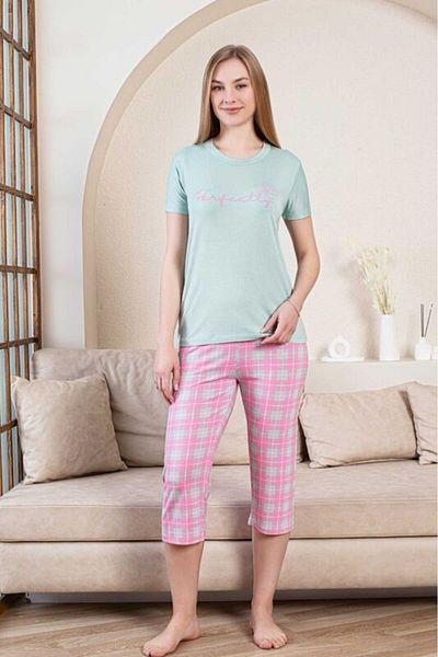monox Set de pijamale cu mânecă scurtă Bermuda perfect imprimat pentru femei