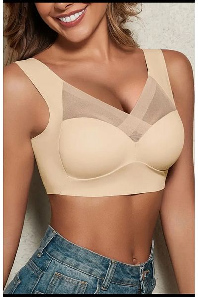 ARONA Women's Yoga and Sports Bra Wide Strap Breathable Mesh Front Closure Seamless Bra