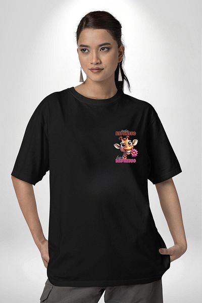 Angemiel Espresso Coffee and Happiness Black Oversize Women's Men's Front Minimal Printed T-Shirt