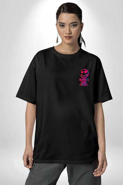 Angemiel Happy People Think Differently Be Happy Black Oversize Women Men Front Minimal Printed T-Shirt