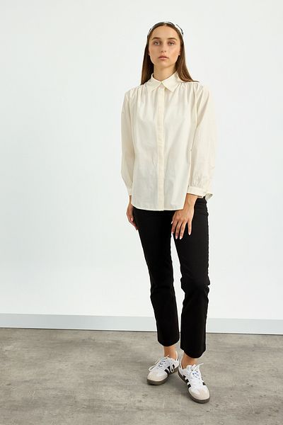 Birgül Bektaş Ecru Gathered Poplin Shirt