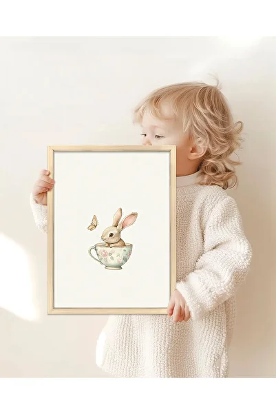 Vetro Design Baby Rabbit in a Cup Wooden Framed Poster