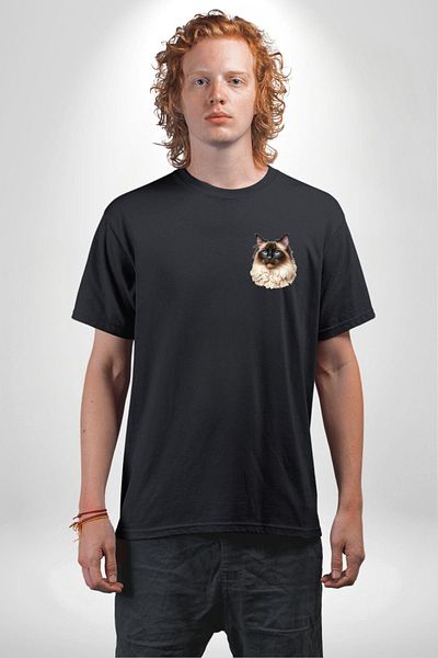 Angemiel Birman Cat Special Design Black Oversize Women's Men's Front Minimal Printed T-Shirt