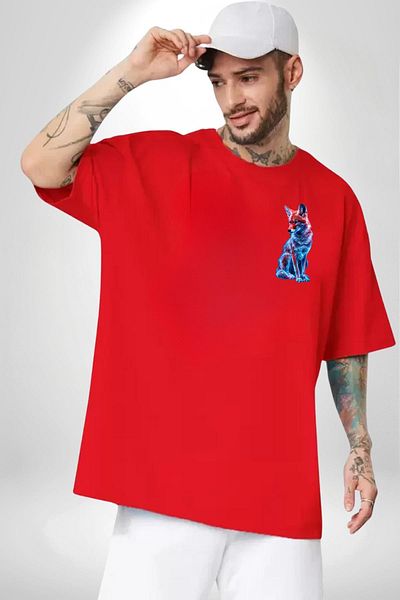 Angemiel Colorful Neon Fox Red Oversize Women's Men's Front Minimal Printed T-Shirt