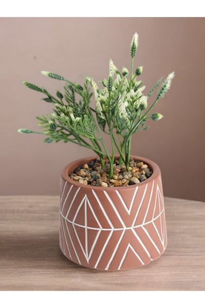 Koopman Small artificial plant, Azay Design, in pink cement pot with pattern, H 16 cm