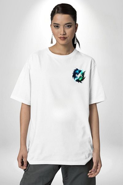 Angemiel Pisces Special Design White Oversize Women's Men's Front Minimal Printed T-Shirt