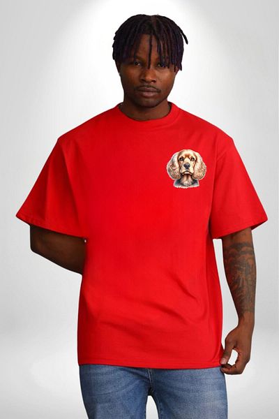 Angemiel Cute Cocker Spaniel Dog Red Oversize Women Men Front Minimal Printed T-Shirt