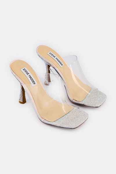 Steve Madden Women Sb-banks Slip On Stiletto Heel Sandals, Silver