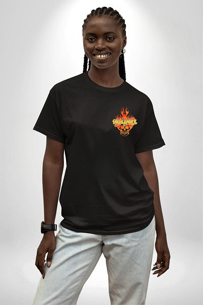 Angemiel Aerosmith Fire Skull Black Oversize Women's Men's Front Minimal Printed T-Shirt