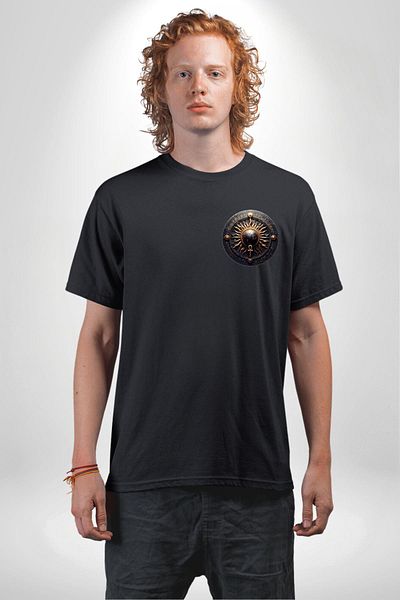 Angemiel Aten Egyptian Sun God God of Life Black Oversize Women's Men's Front Minimal Printed T-Shirt
