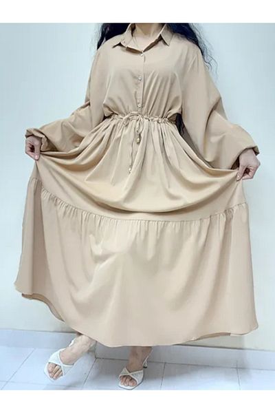 dorbe Floral Printed Collar Neck Long Sleeve Waist String Button-Up Ruffle Hem Belted Maxi Dress