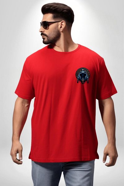 Angemiel Night and Chaos Themed Mystic Cake God Egyptian Red Oversize Women's Men's Front Minimal Printed T-Shirt