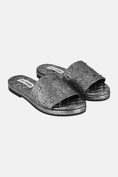 Steve Madden Women Kamari-R Rhinestone Detailed Slip On Flats, Dark Grey