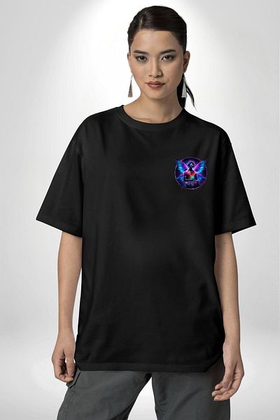 Angemiel Youth and Energy Winged Design Black Oversize Women's Men's Front Minimal Printed T-Shirt