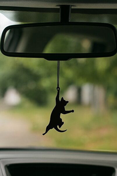 sawas dekor İpe Tutunan Kedi Araba Süsü | Lazer Kesim Siyah Metal | Sevimli v...