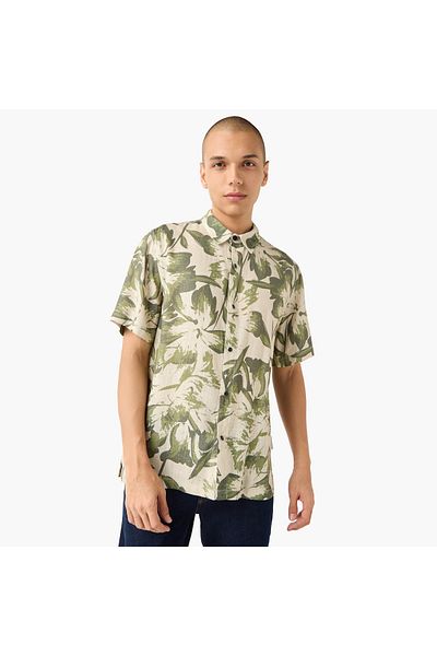 Lee Cooper Regular Fit Floral Print Slub Shirt