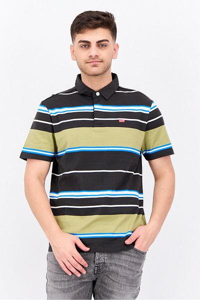 Levi's Men Regular Fit Stripe Short Sleeves Polo Shirt, Olive/White Combo