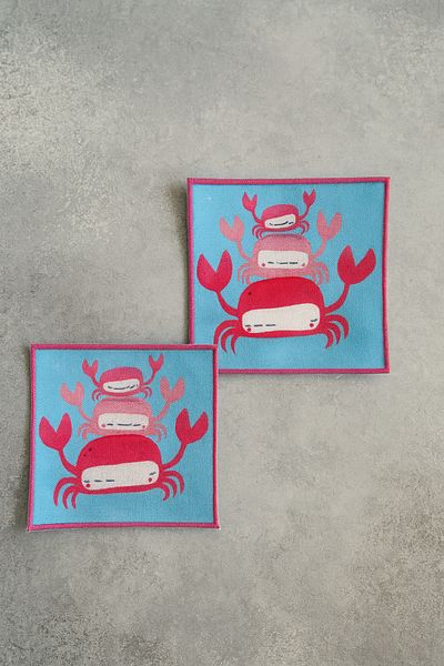 Evdek Pack of 2 Digital Printed Cocktail Napkins with Embroidery Detail Ds5