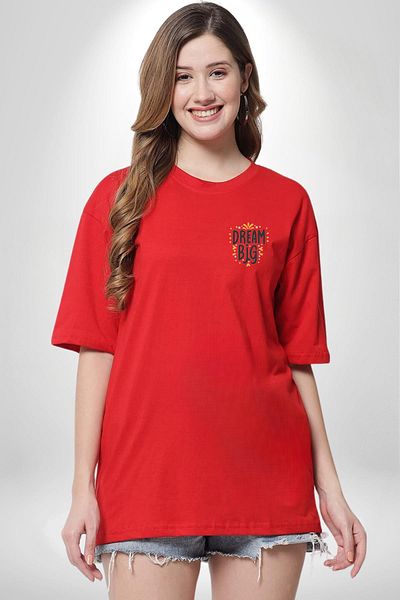 Angemiel Dream Big Themed Red Oversize Women's Men's Front Minimal Printed T-Shirt