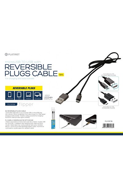 Platinet Cablu USB- microUSB reversible plugs, 1 m, negru