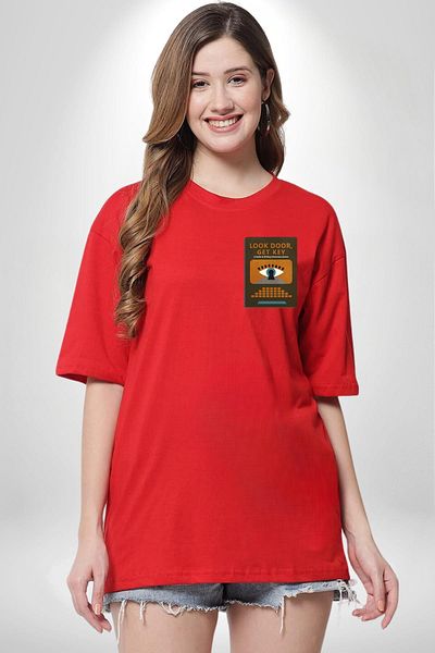 Angemiel Look Door, Get Key Adventure Games Writing Guide Red Oversize Women Men Front Minimal Printed Ti