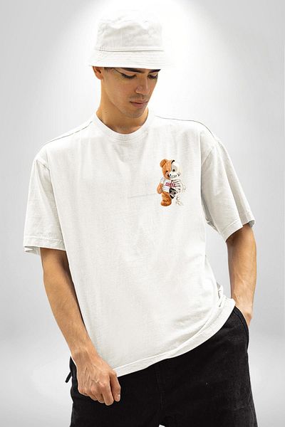 Angemiel Bear Teddy Show Your Real Face Skeleton White Oversize Women Men Front Minimal Printed T-Shirt