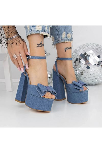 mei Sandale Dama cu Toc Gros si Platforma 3KV52 Albastru deschis | Mei