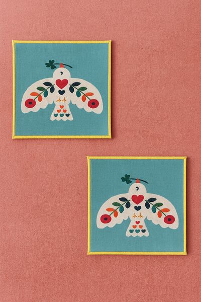 Evdek Pack of 2 Digital Printed Cocktail Napkins with Embroidery Detail Ds2