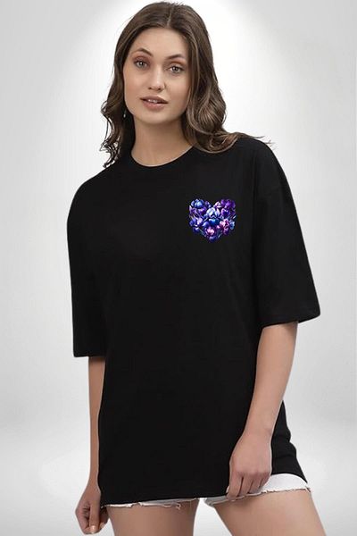 Angemiel Iris Flower Purple White Shades Elegance Black Oversize Women Men Front Minimal Printed T-Shirt