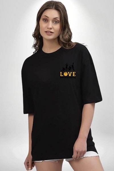 Angemiel Street Basket Love with Basketball Ball Black Oversize Women Men Front Minimal Printed T-Shirt
