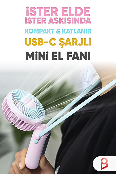 Enkado Katlanabilir Taşınabilir Şarjlı Sessiz Mini El Fanı Askılı Serinletici Güçlü El Fanı Vantilatör