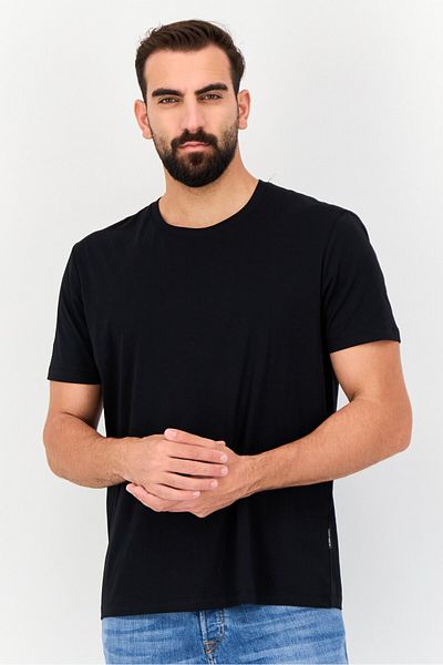 Vince Camuto Men Crew Neck Short Sleeves Plain T-Shirt, Black