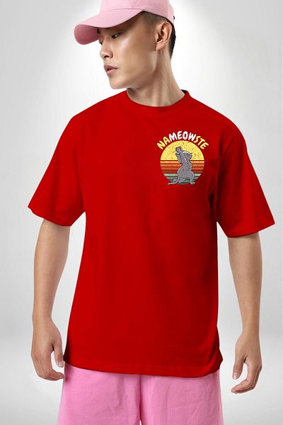 Angemiel Nameowste Yoga Design for Cat Lovers Red Oversize Women Men Front Minimal Printed T-Shirt