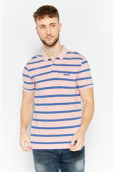 Levi's Men Regular Fit Stripe Short Sleeve Polo Shirt, Pink Combo