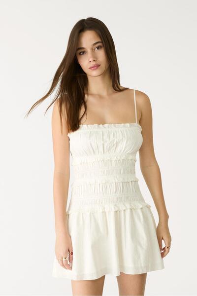 Stradivarius Büzgülü Askılı Kısa Elbise