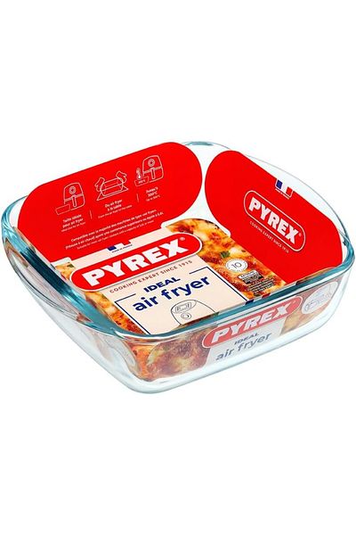 Pyrex Air Fryer Square Dish 1L – Compact Heat-Resistant Glass Bakeware for Air Fryer and Oven Use