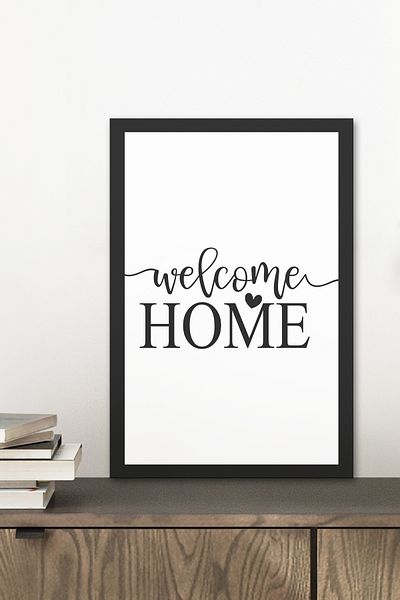Zevahir Mobilya Dekorasyon 1 Piece Welcome Home Written Wooden Black Frame Look Mdf Table